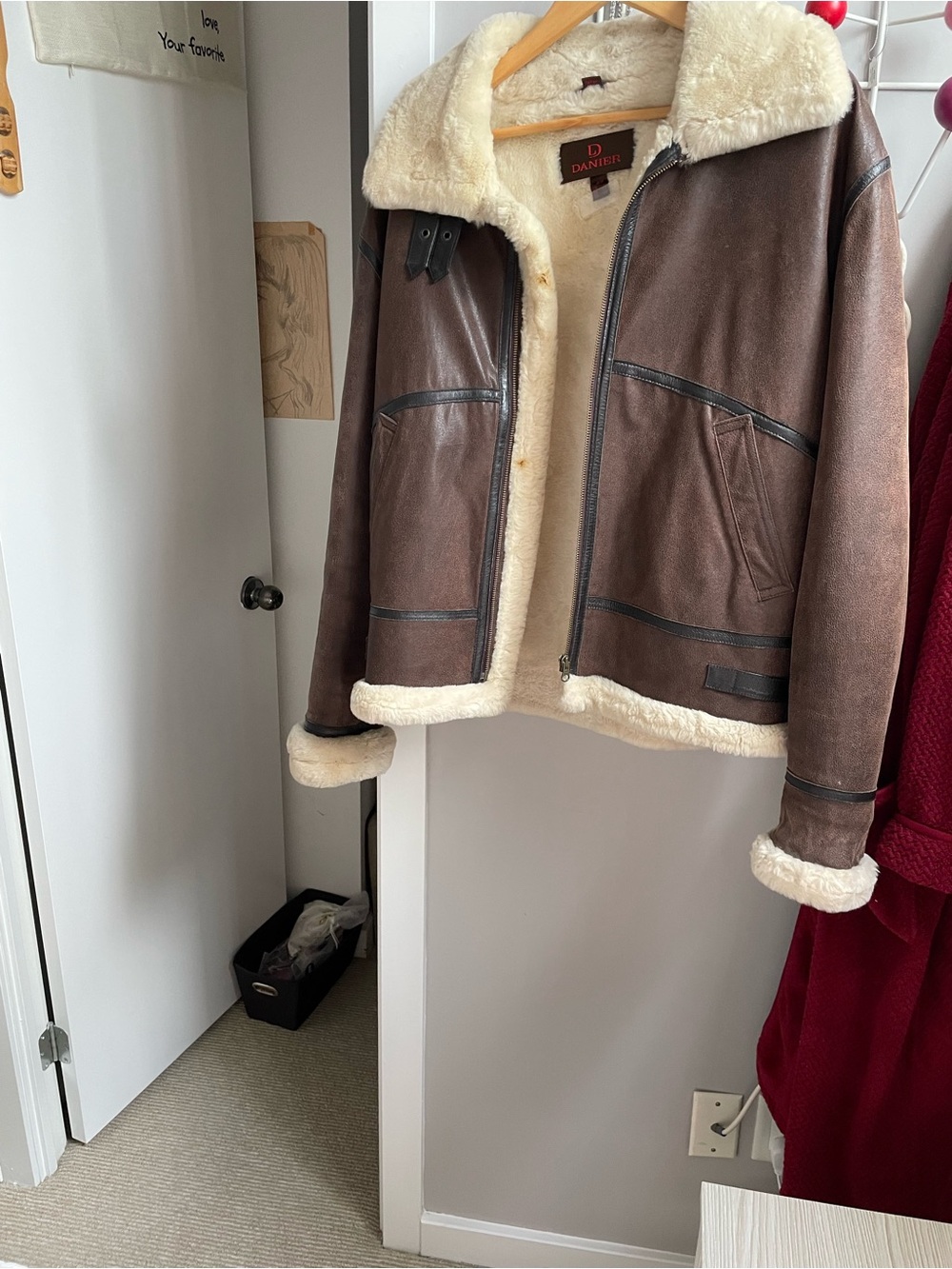 Danier Brown Leather Shearling Aviator Jacket Women's S/P